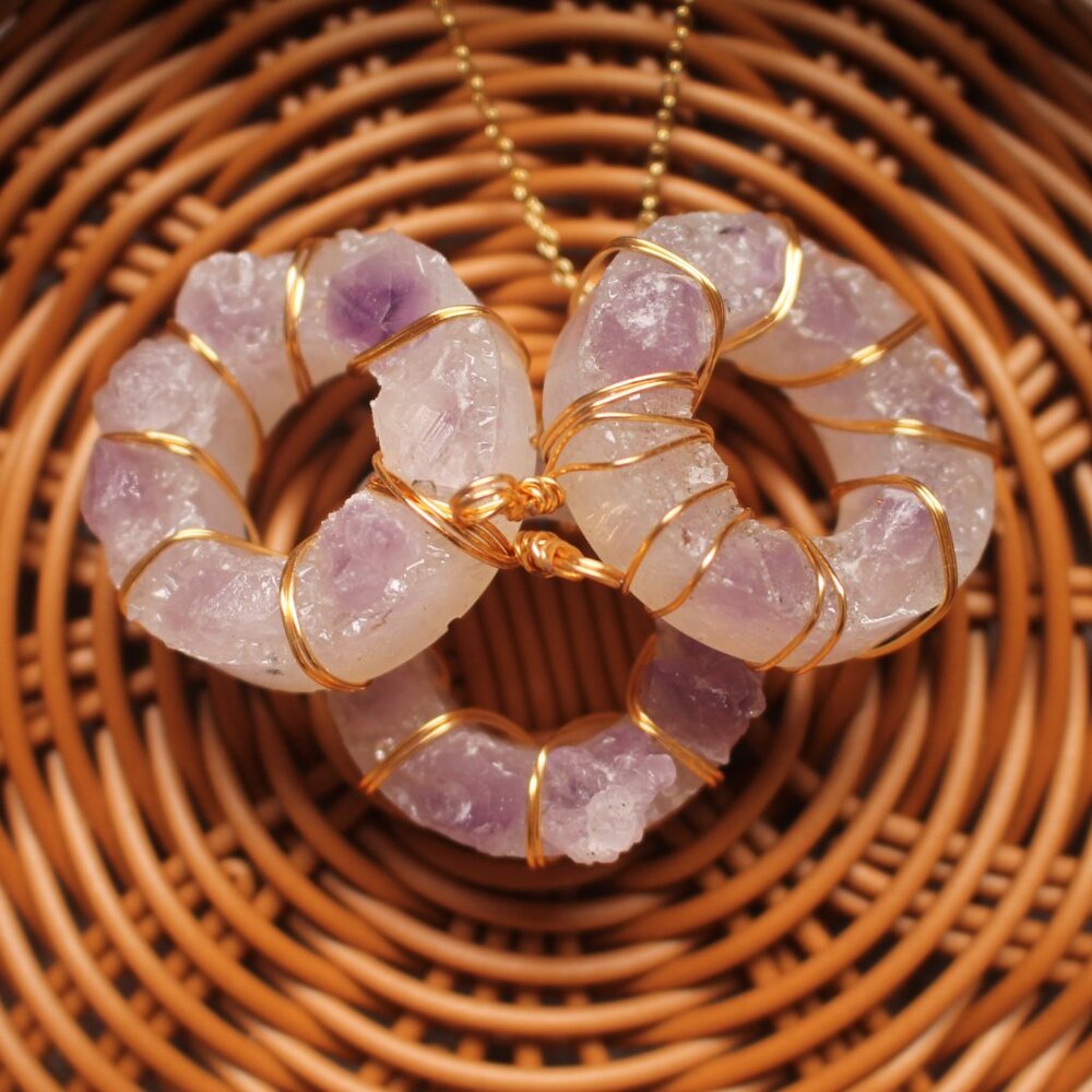 Raw Amethyst Circle Pendant Necklace – Gold Wire Wrapped - Picture 8 of 8